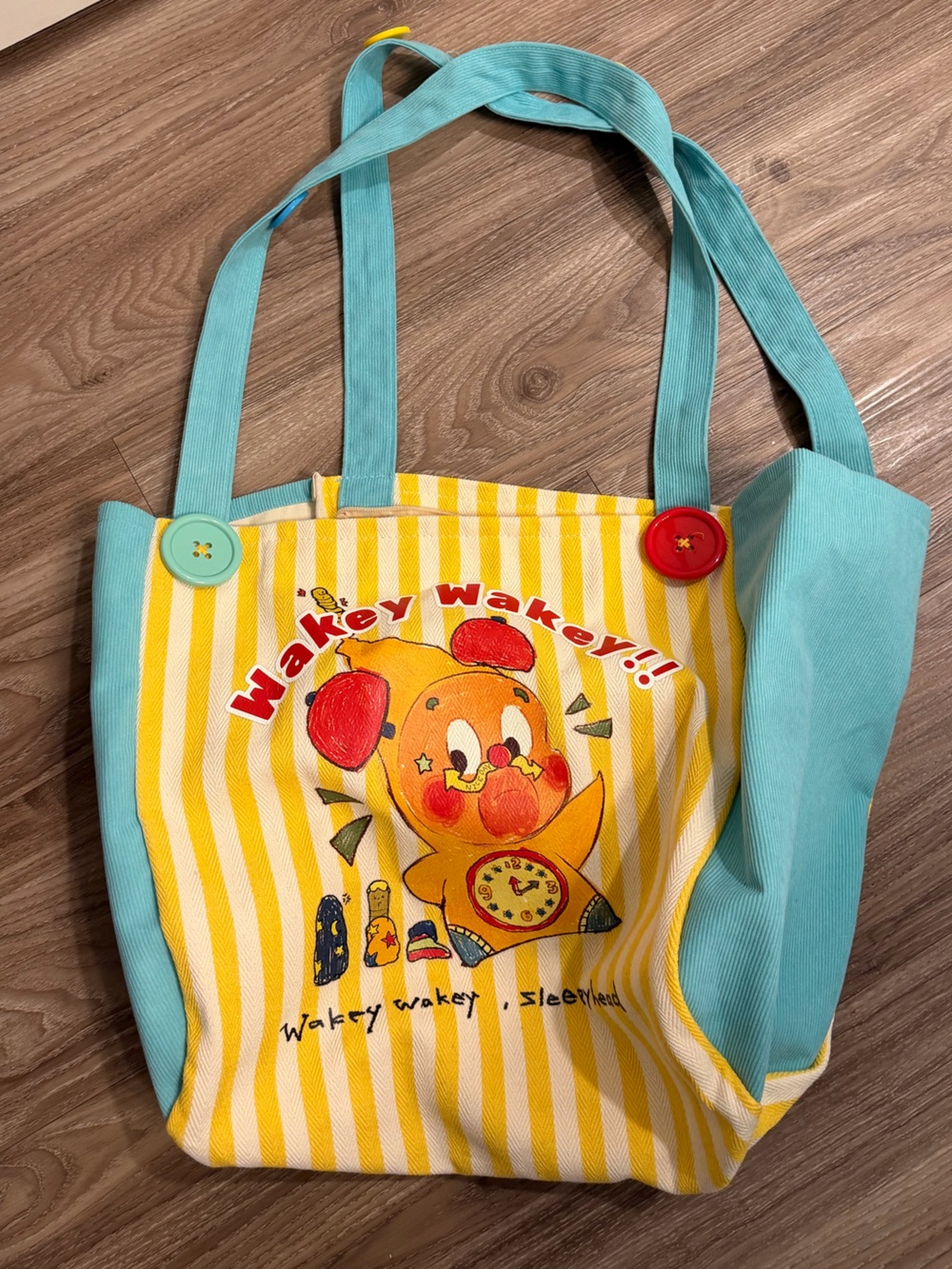 Twinkle Twinkle Pop Mart Yellow & Teal Cartoon Stripe Tote Bag